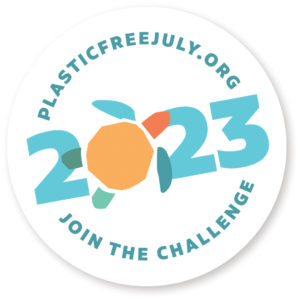 Plastic Free July badge 2023